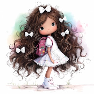 Sac à dos d'écolière mignon 10 cliparts haute résolution aquarelle JPG pour journaux indésirables Scrapbooking fabrication de cartes en téléchargement numérique Fantasy