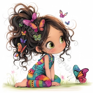 Fille papillon décalée Clip Art 10 haute résolution aquarelle JPG, journal indésirable, scrapbooking, fabrication de cartes, Kit de téléchargement numérique, clipart fantastique