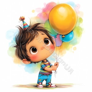 Geburtstagskarte für Jungen, 10 JPG, Geburtstagskarte, lustiges Design für Bday Bilder, Scrapbooking Clipart, Geburtstagsballons Bday