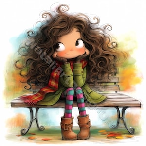 Cute autumn girl Clip Art 10 High Res Watercolor JPGs Junk Journaling Scrapbooking Card Making Digital Download Kit Fantasy Whimsical fall