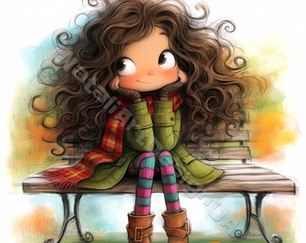 Niedliches Herbst Mädchen Clip Art 10 hochauflösendes Aquarell JPGs Junk Journaling Scrapbooking Kartenherstellung Digitaler Download Kit Fantasy Skurril fallen