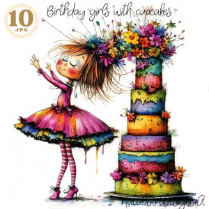 Clipart original de fille d'anniversaire, fille originale 10 JPG, carte d'anniversaire drôle, clipart bday, clipart scrapbooking, clipart original, fille lunatique