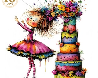 Geburtstagskarte für Mädchen, 10 JPG, Geburtstagskarte, Geburtstagskarte, Geburtstagsclipart, Scrapbooking Clipart, wunderliches Mädchen