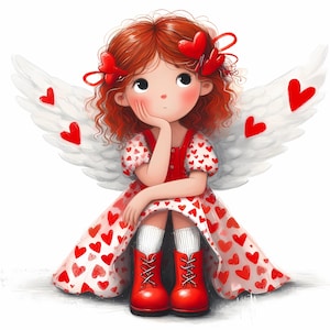 Ragazza di San Valentino stravagante Clipart 10 JPG ad alta risoluzione ad acquerello per diari spazzatura, scrapbooking, creazione di biglietti, download digitale, amore fantasy