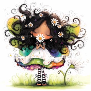Fille marguerite décalée 10 images haute résolution JPG aquarelles, journalisation indésirable, scrapbooking, fabrication de cartes, kit de téléchargement numérique, fantaisie original