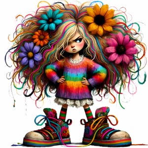 Grumpy spring girl Clipart 10 High Res Watercolor JPGs for Junk Journals Scrapbooking Card Making Digital Download Fantasy quirky girl