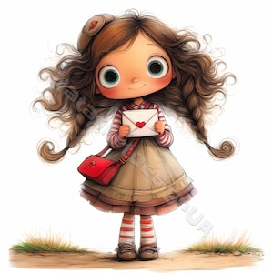Grillige post girl Clip Art 13 high-res aquarel JPG's voor ongewenste tijdschriften Scrapbooking Card Making Digitale Download Fantasy eigenzinnige mail