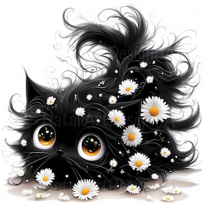 Clip art de margarita de gato estresado 10 archivos JPG de acuarela de alta resolución para revistas basura, álbumes de recortes, creación de tarjetas, descarga digital Animales de fantasía