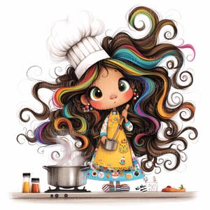 Fille de cuisinier originale Clipart 10 haute résolution aquarelle JPG pour journaux indésirables Scrapbooking Carterie en téléchargement numérique Fantasy lunatique