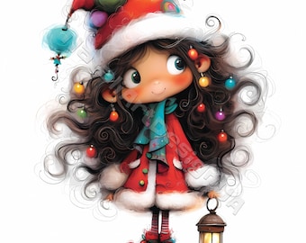 Quirky Christmas lantern Clip Art 10 High Res Watercolor JPG Junk Journaling Scrapbooking Card Making Digital Download Kit Fantasy Whimsical