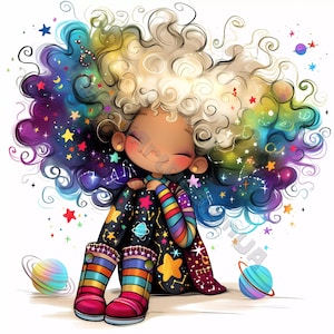 Fille Cosmo lunatique Clip Art 10 haute résolution JPG aquarelles, journalisation indésirable, scrapbooking, fabrication de cartes, Kit de téléchargement numérique, fantaisie original