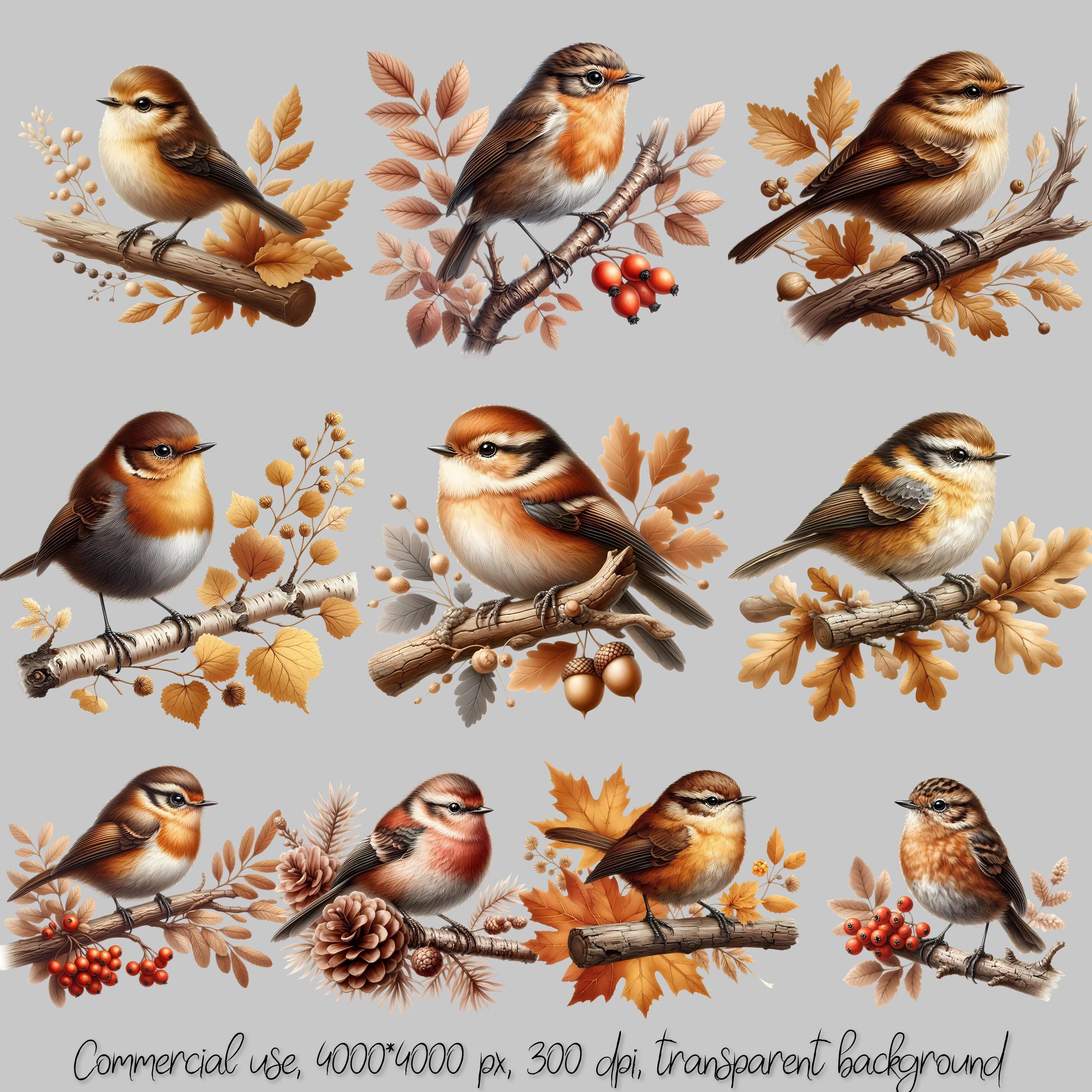 Bird Clipart Autumn Bird on Branch Png Fall Bird Illustration Woodland ...