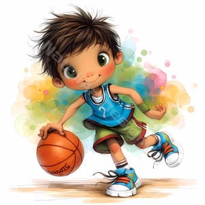 Quirky basket boy Clip Art 10 JPG ad alta risoluzione per acquerelli Junk Journaling, Scrapbooking, Kit per il download digitale di biglietti sport clipart