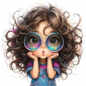 Fille de lunettes de soleil originales Clip Art 10 JPG aquarelles haute résolution, journal indésirable, scrapbooking, fabrication de cartes, kit de téléchargement numérique mode fantastique