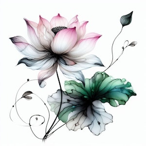 Elegante loto Clipart 12 JPG ad alta risoluzione per acquerelli per diari spazzatura, scrapbooking, creazione di biglietti, download digitale, fiori ad acquerello floreali