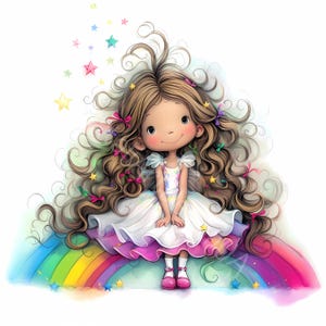Fée arc-en-ciel décalée 10 images haute résolution JPG aquarelles, journalisation indésirable, scrapbooking fabrication de cartes Kit de téléchargement numérique Conte de fées fantastique