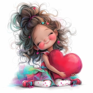 Skurrile Valentinstag Mädchen Clipart 10 hochauflösende Aquarell JPGs für Junk Journals Scrapbooking Kartenherstellung Digital Download Fantasy Liebe Clipart