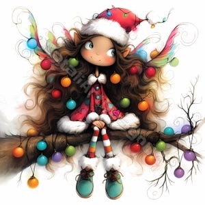 Quirky Christmas Fairy Clip Art 9 High Res Watercolor JPGs Junk Journaling, Scrapbooking Card Making Digital Download Kit Fantasy, Whimsical