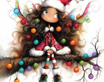 Quirky Christmas Fairy Clip Art 9 High Res Watercolor JPGs Junk Journaling, Scrapbooking Card Making Digital Download Kit Fantasy, Whimsical