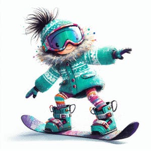 Fille de snowboard Clipart 9 fichiers JPG aquarelle haute résolution pour journaux indésirables Scrapbooking fabrication de cartes Téléchargement numérique aquarelle d'hiver