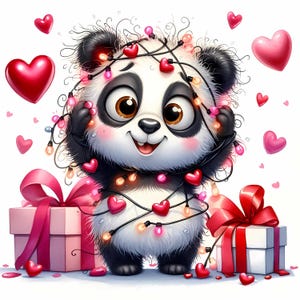 Clipart engraçado de panda para namorados 12 JPGs aquarela de alta resolução para diários de lixo Scrapbooking Criação de cartões Download digital Clipart de amor de fantasia