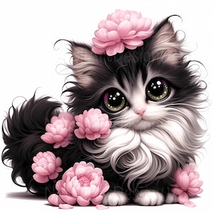 Clipart de gato peludo peculiar 10 JPG de acuarela de alta resolución para revistas basura Scrapbooking Fabricación de tarjetas Descarga digital Animales de fantasía