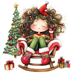 Skurrile Weihnachtsmädchen Clipart 10 hochauflösende JPGs in Aquarellfarben für Junk Journals Scrapbooking Kartenherstellung Digital Download Fantasy