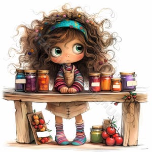 Fille de conserves originales Clip Art 10 haute résolution aquarelle JPG indésirable journalisation Scrapbooking Carterie en téléchargement numérique Kit ferme rustique fantastique