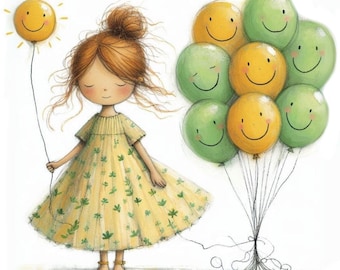 Skurriles Geburtstagskind Clipart, 10 JPG schrulliges Mädchen, lustige Geburtstagskarte, Geburtstagskarte, Scrapbooking Clipart, Geburtstagsballons