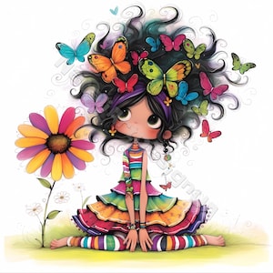 Bunte Blumen Mädchen Clipart 10 hochauflösende hochauflösende JPGs für Junk Journals Scrapbooking Kartenherstellung Digital Download Fantasy schrulligen Mädchen