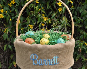 OVERSIZE Burlap Easter Basket Liner fits Pottery Barn Large or other 12-15 inch basket up to 8"deep Fully lined button or ribbon closure.