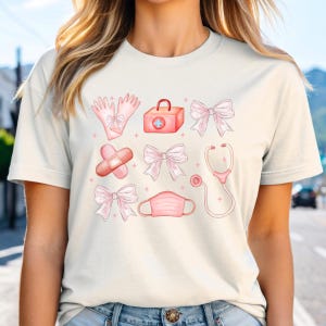 Coquette Nurse Shirt, Girly Nurse Shirt, Coquette Era Tee, Girly Ribbon Style Shirt, Graduation Gift For Nurse, Soft Girl Era, Girlie Nurse