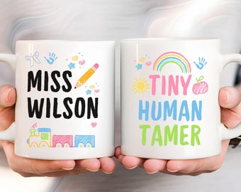 Personalized Teacher Mug, Tiny Human Tamer Custom Coffee Cup, Cute Teacher Appreciation Gift,Preschool Kindergarten Daycare Teacher Gift Mug