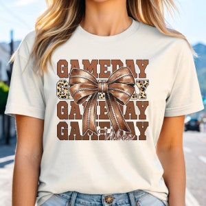 Game Day Football Coquette Bow Shirt, Game Day T-shirt, Cute Football Tee, Gift For Football Mom, Football Girlfriend Shirt, Coquette Shirt