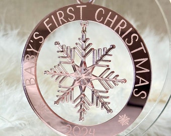 Baby's First Christmas Personalized Rose Gold Mirror Acrylic Custom Engraved Keepsake Tree Ornament 2025