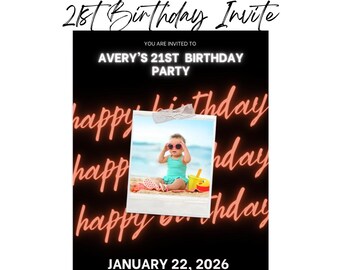 21st birthday invitation, Editable Canva Template for Any Age, Polaroid invitation