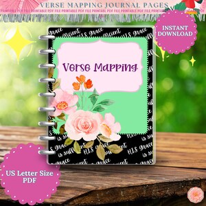 Hojas de trabajo para diario de mapeo de versículos, PDF imprimible, tamaño carta de EE. UU., descarga de estudio bíblico, compatible con Goodnotes