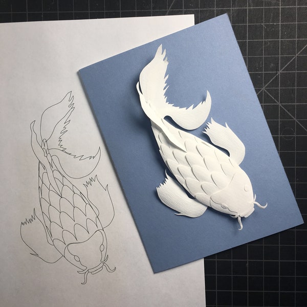 Koi Fish Paper Sculpture Kit - PDF instant download - create your own paper sculpture wall art