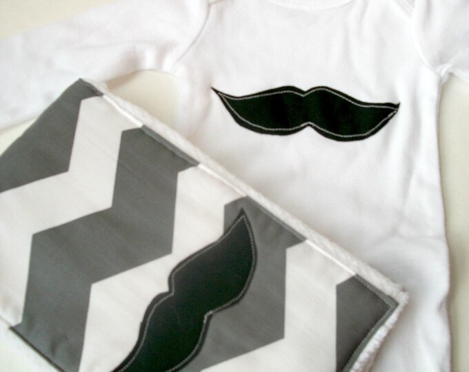 Baby Boy Mustache Onesie and Burp Cloth Gift Set Grey Etsy
