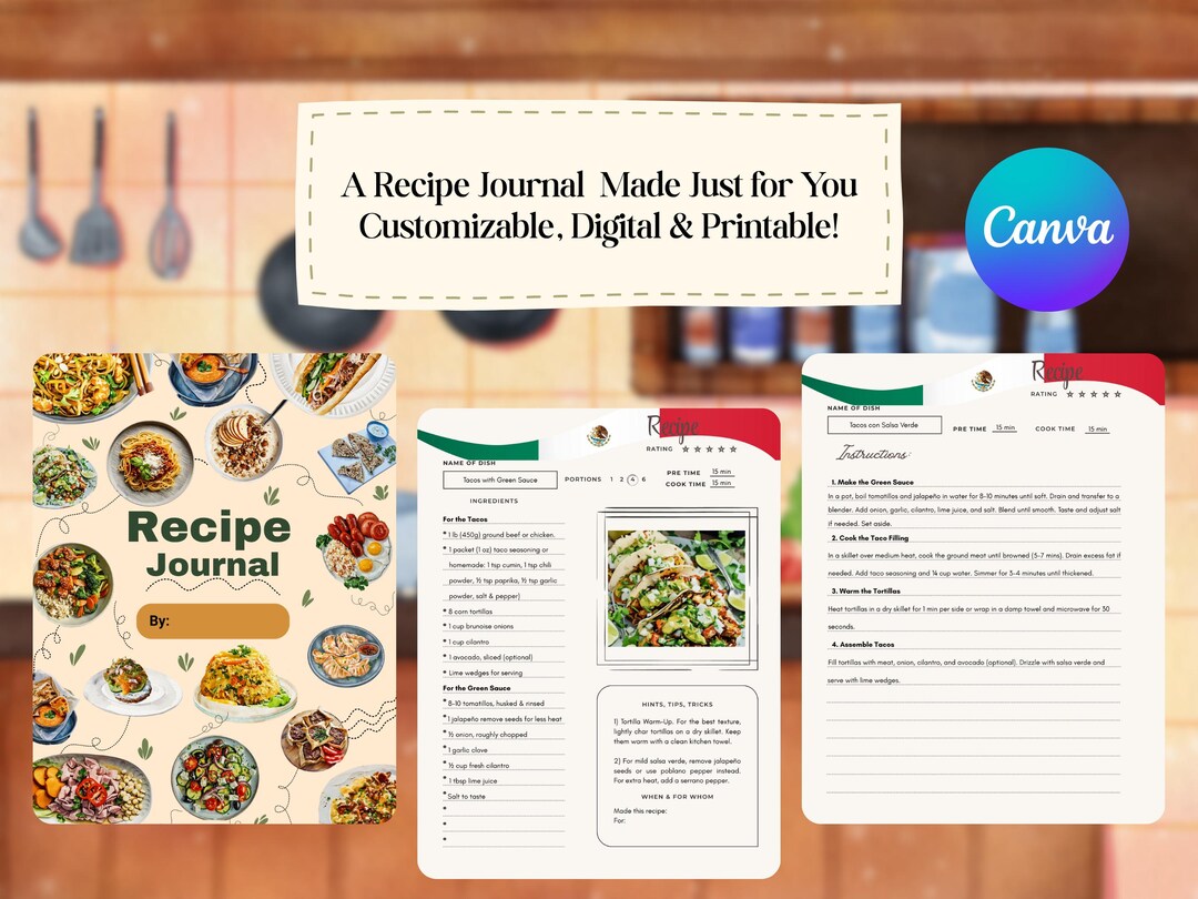 Editable Recipe Journal Template: 15 Recipes + Blank Pages (printable ...