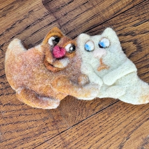 Cats in Love Felted Brooch