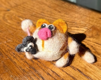 Il gatto arancione - Figura da collezione in feltro fatta a mano