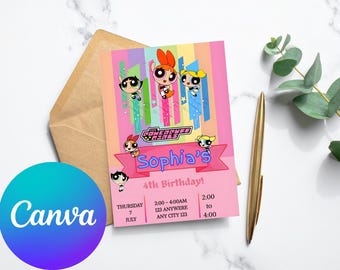 Powerpuff Girls Birthday Invitation – Editable Canva Template