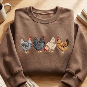 Embroidered Chicken Sweatshirt, Farm Animal Shirt, Hen Graphic T-Shirt, Country Farmhouse Gift