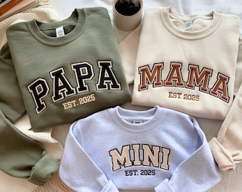 Embroidered Family Matching Sweatshirts: Mama Papa Mini, Baby Announcement