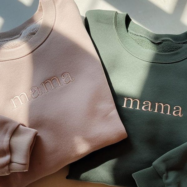 Custom Embroidered Mama Sweatshirt: Personalized Kids Name Sleeve