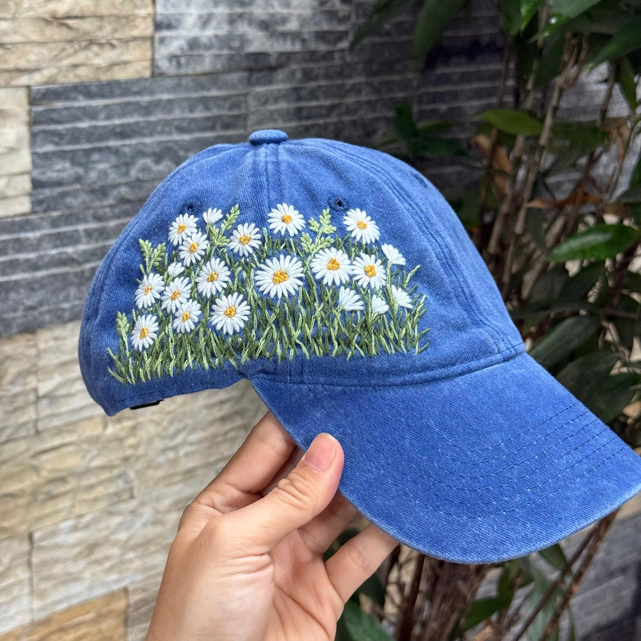 Hand-embroidered Daisy Cotton Cap: Cottagecore Botanical Hat - Etsy