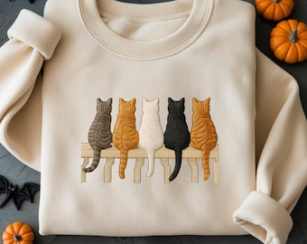 Embroidered Cat Sweatshirt, Cat Mom Gift