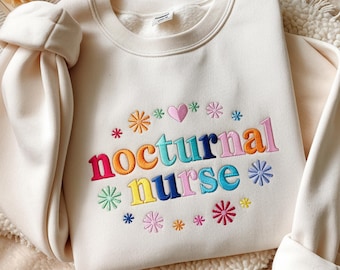 Embroidered Nocturnal Nurse Sweatshirt, Night Shift RN Sweater
