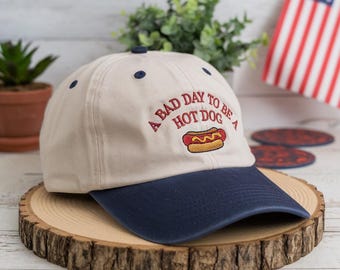 A Bad Day to Be a Hot Dog Hat – Funny Embroidered Dad Hat – 4th of July Baseball Cap – BBQ Summer Cookout Gift – Vintage Style Unisex Cap